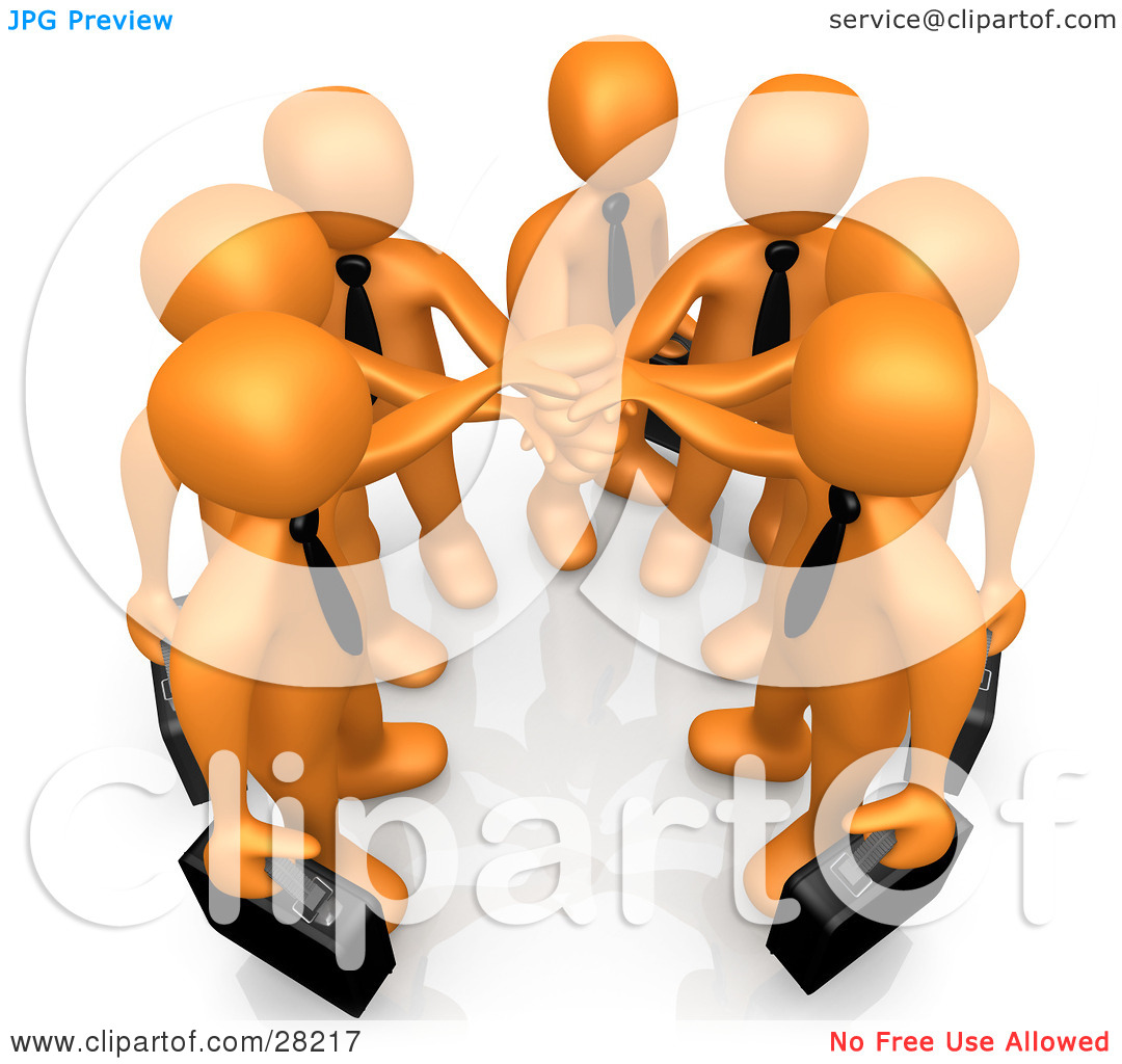 Clipart Illustration Of A Group Of Seven Orange Businessmen Carrying