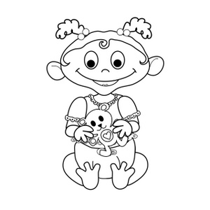 Clipart Image   Outline Drawing Of A Funny Looking Cartoon Baby Girl