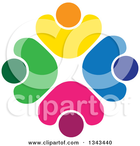 Clipart Of A Teamwork Unity Circle Of Colorful People Cheering Or    