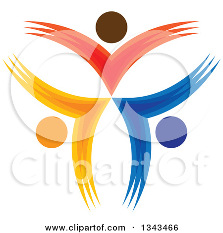 Clipart Of A Teamwork Unity Circle Of Colorful People Cheering Or