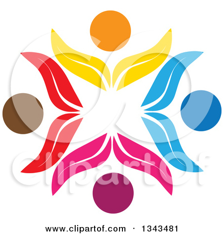 Clipart Of A Teamwork Unity Circle Of Colorful Petal People Cheering