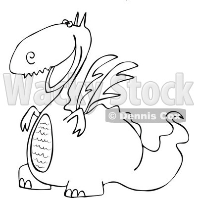 Clipart Outlined Cartoon Happy Dragon Grinning   Royalty Free Vector