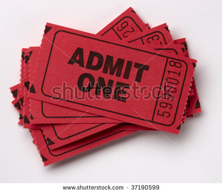 Close Up Shot Of Red Admit One Tickets Shot On White With Soft Drop