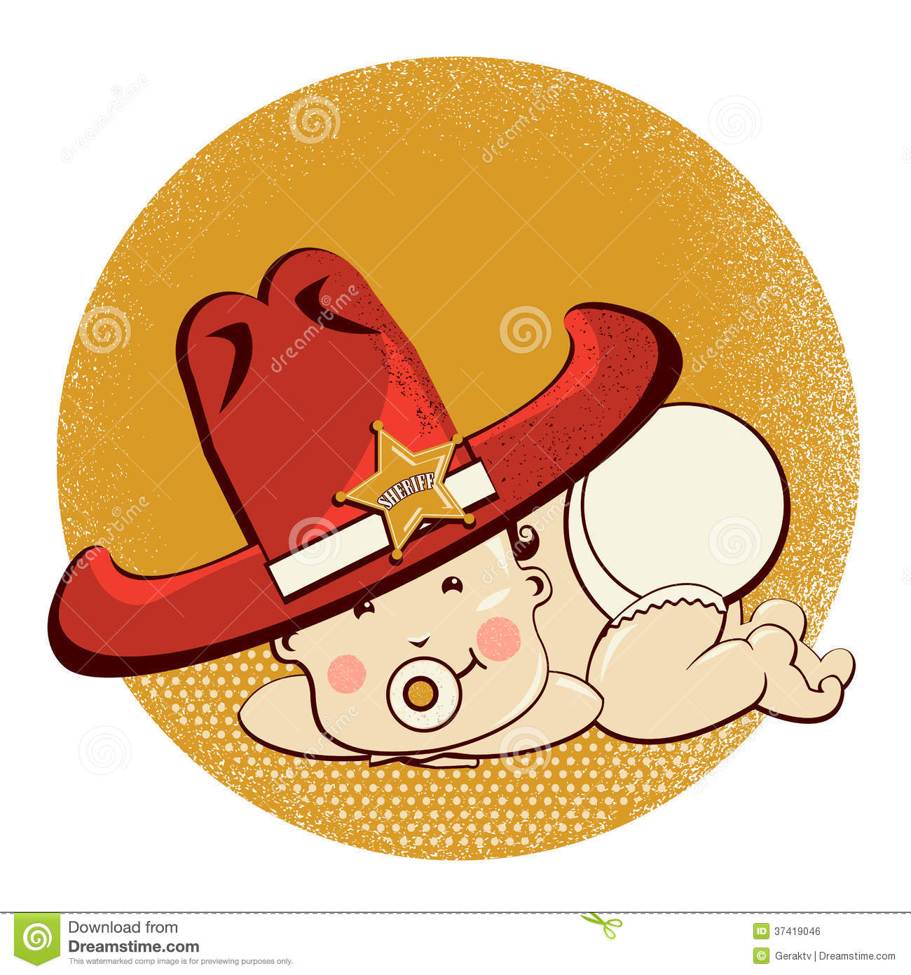 Cowboy Baby With Big Western Hat Vector Funny Illustration