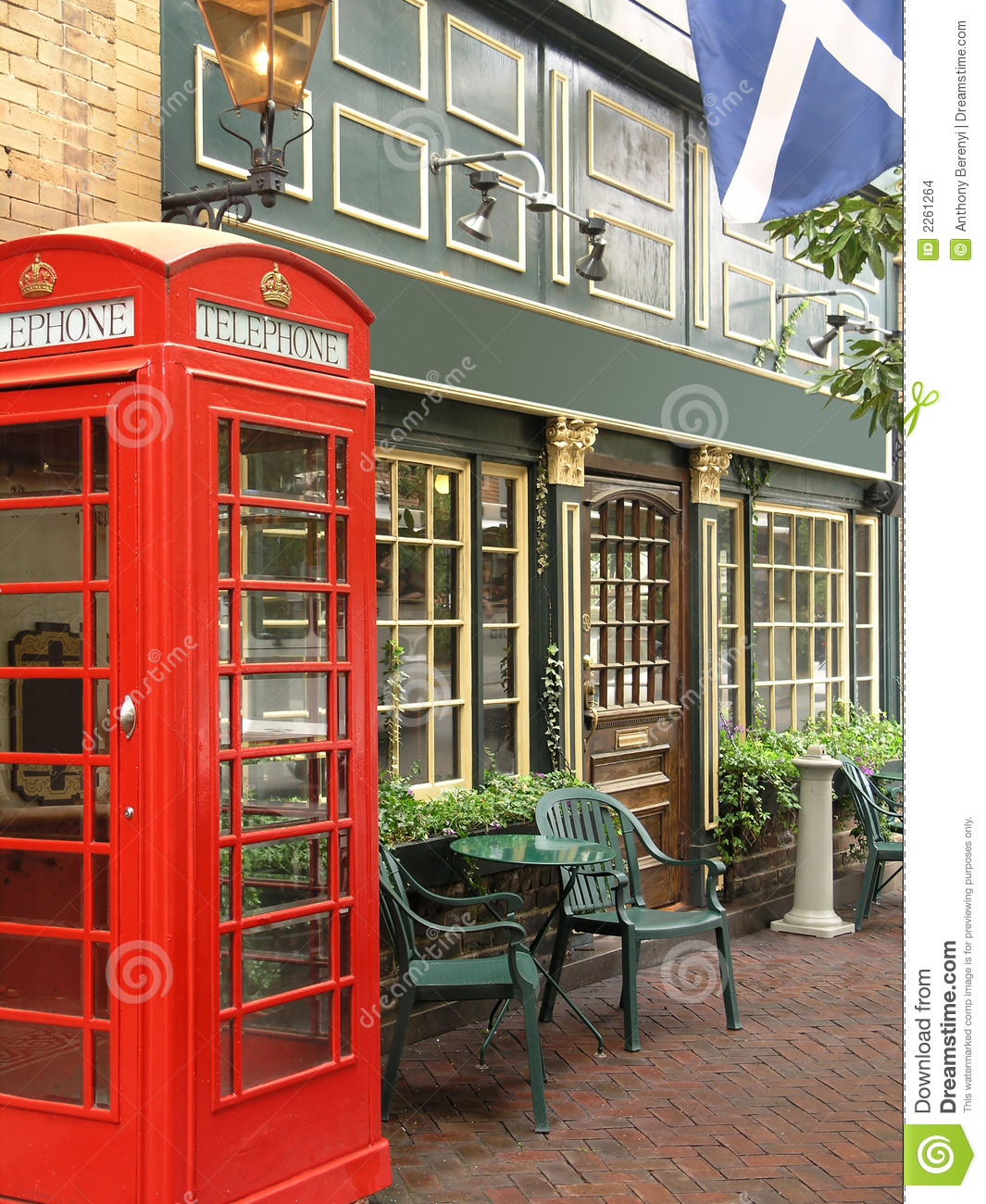 English Pub With Exterior Red Telephone Booth