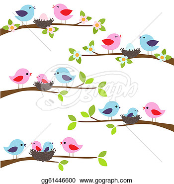 Family Of Birds Sitting On A Branch  Vector Clipart Gg61446600