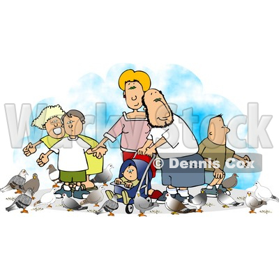 Happy Family Feeding Pigeons Clipart   Dennis Cox  4715