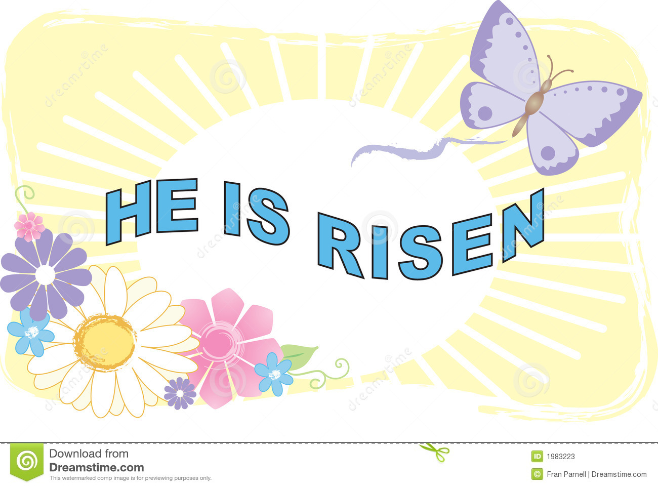 He Is Risen Easter Illustration Of Sun Flowers And Butterfly With A