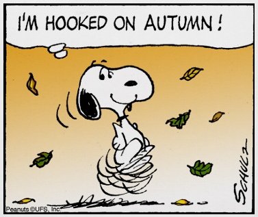 Hooked On Autumn  Snoopy With Falling Fall Leaves Doing His Happy    