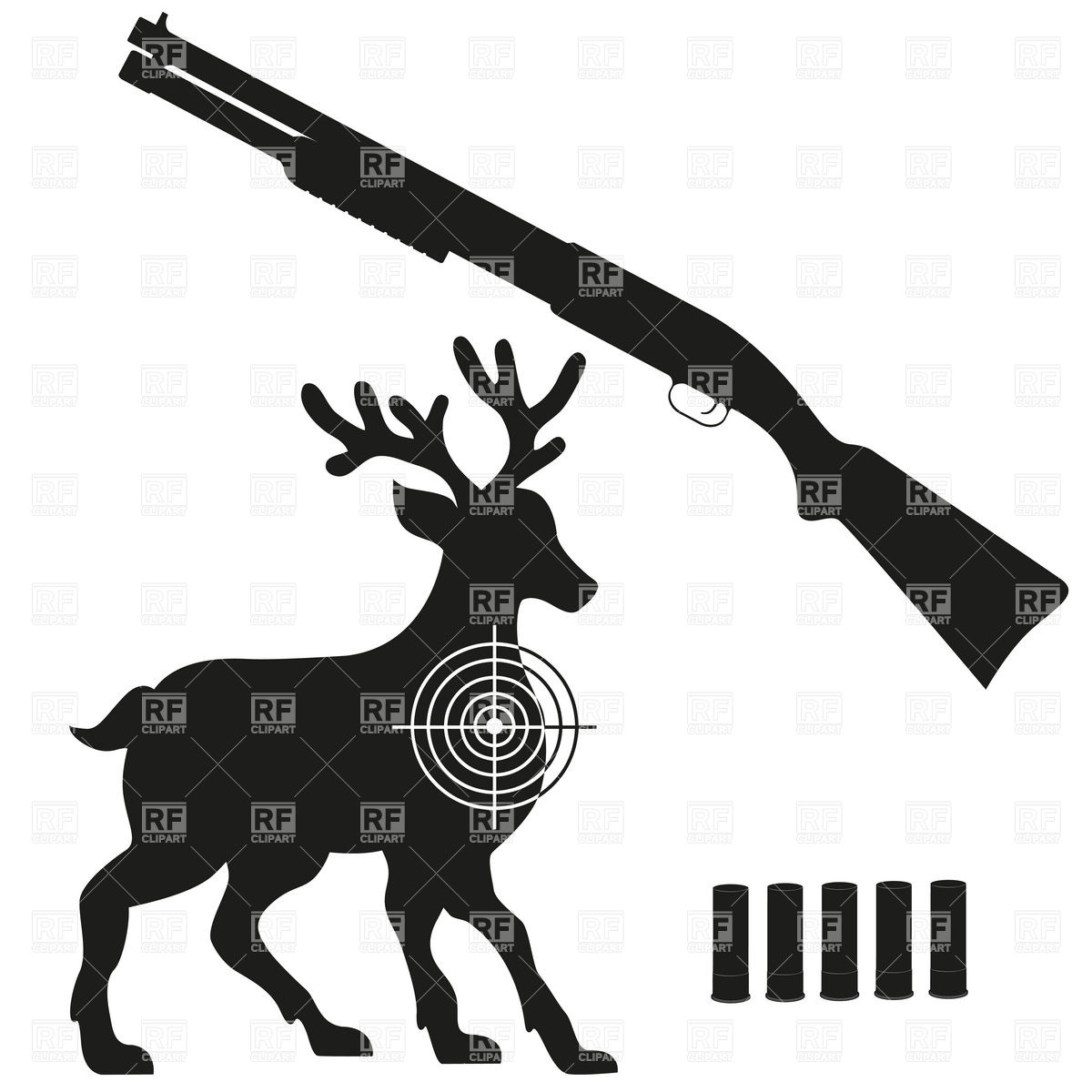 Hunting   Shotgun Aimed On Deer Black Silhouette 19802 Silhouettes    