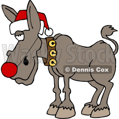 Nosed Donkey Wearing Christmas Santa Hat Clipart   Dennis Cox  4587