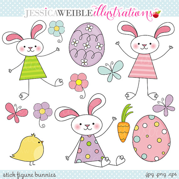 Stick Figure Bunnies Cute Digital Clipart Easter Clipart Easter