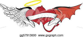 Vector Art   Winged Hearts Angel And Devil  Clipart Drawing Gg57913600