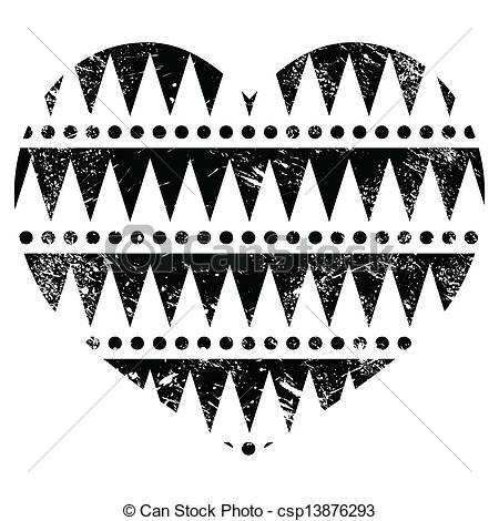 Vector   Aztec Tribal Pattern Heart   Retro   Stock Illustration