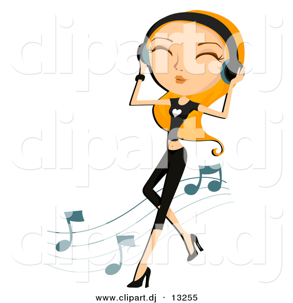 Vector Clipart Of A Girl Dancing While Listening To Music Through    