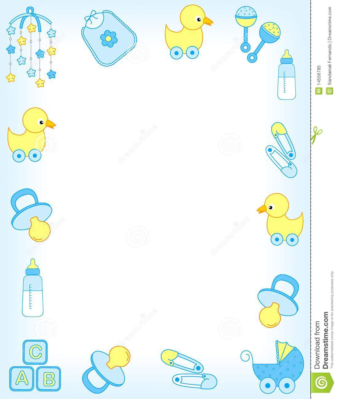 Border Including Carriage Safety Pins Pacifier Feeding Bottle Duck    