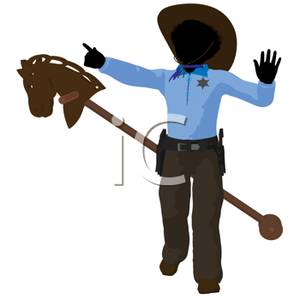 Boy Playing Cowboy With A Stick Horse   Royalty Free Clipart Picture