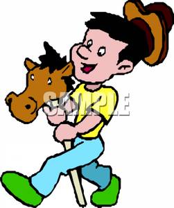 Boy Riding A Stick Horse Clipart Picture