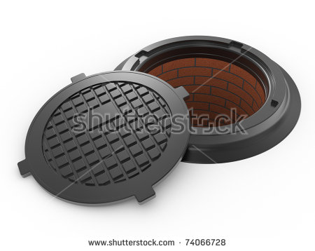 Canalization Manhole Cover On White Background Isolated Stock Photo