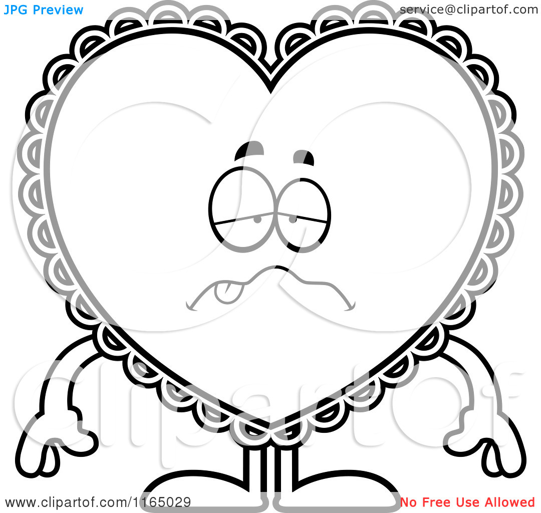 Cartoon Clipart Of A Sick Doily Valentine Heart Mascot   Vector    
