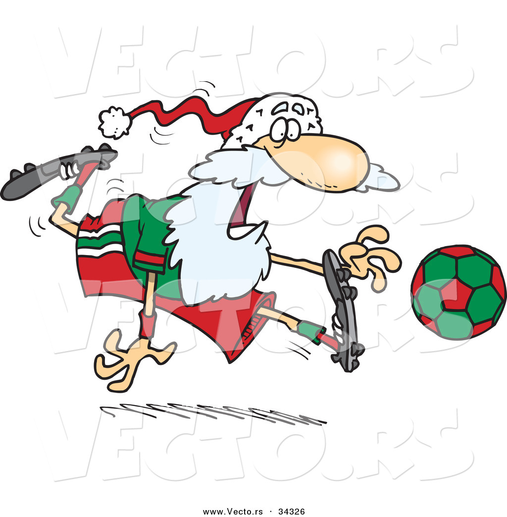 Cartoon Vector Of A Happy Santa Playing Soccer By Ron Leishman