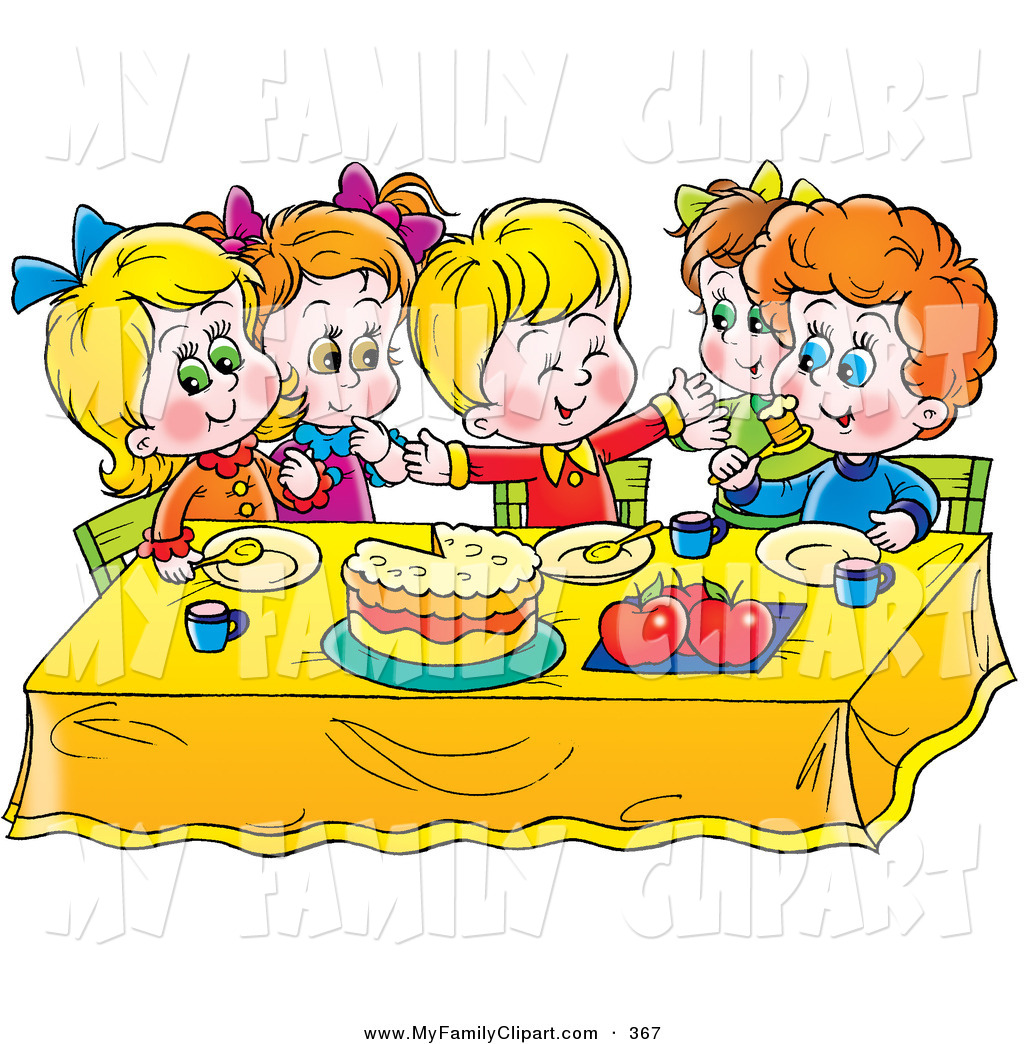 Clip Art Of A Colorful Group Of Children Eating Cake At A Table By    