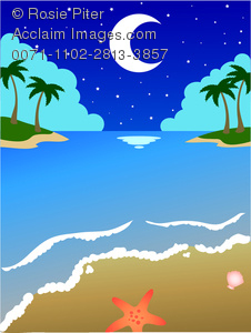 Clipart Illustration Of Moon Reflecting Off The Ocean In A Tropical