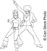 Disco 70s   Outline Illustration Of A Couple Dancing In The