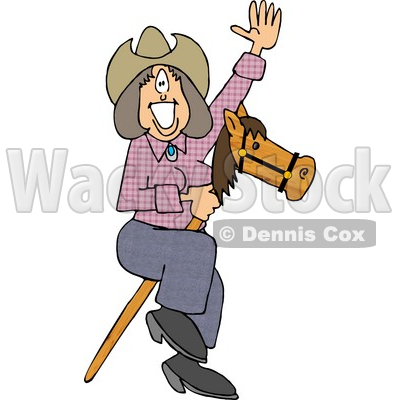 Happy Smiley Cowgirl Riding A Toy Stick Horse Clipart   Djart  4395