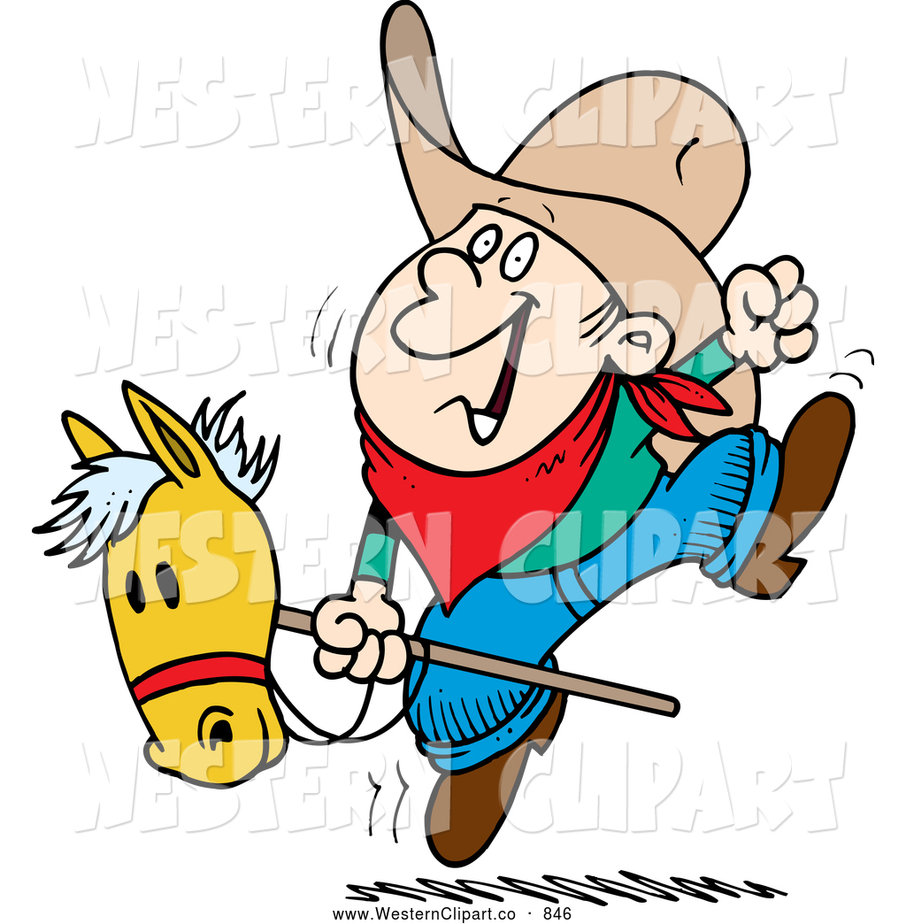Of A Cartoon Boy Riding A Stick Pony On White By Ron Leishman    846