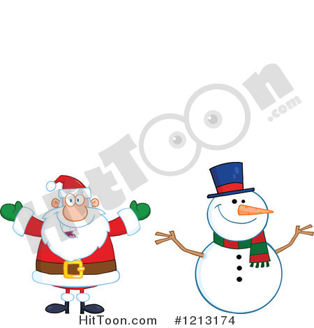 Of A Happy Santa And Snowman   Royalty Free Vector Clipart  1213174