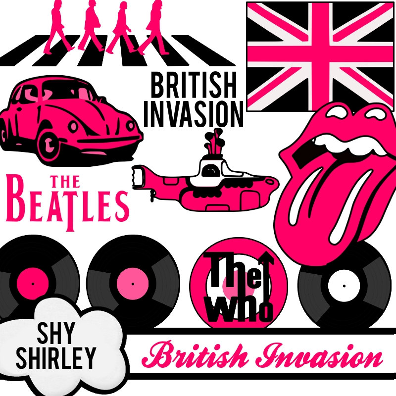Pink British Invasion 60s Clipart Image Collage Set For Personal Or