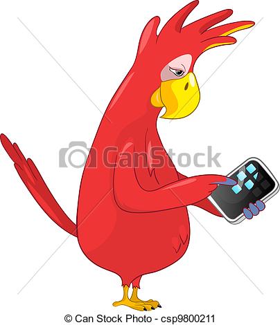 Vector Clip Art Of Funny Parrot Tablet User   Cartoon Character Funny