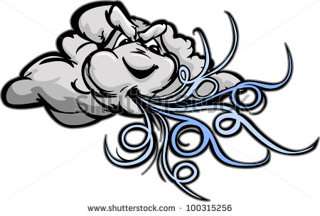 Windy Storm Cloud Mascot With Menacing Blowing Blowing Wind Cartoon