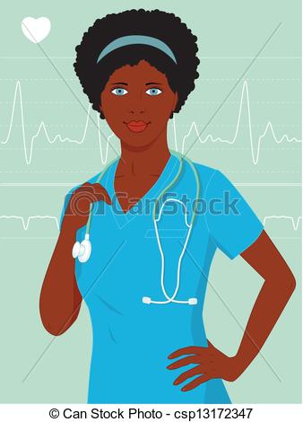 Young African American Healthcare Professional In Hospital Scrubs And