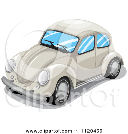 Clipart Of A Beige Vw Slug Bug Car   Royalty Free Vector Illustration