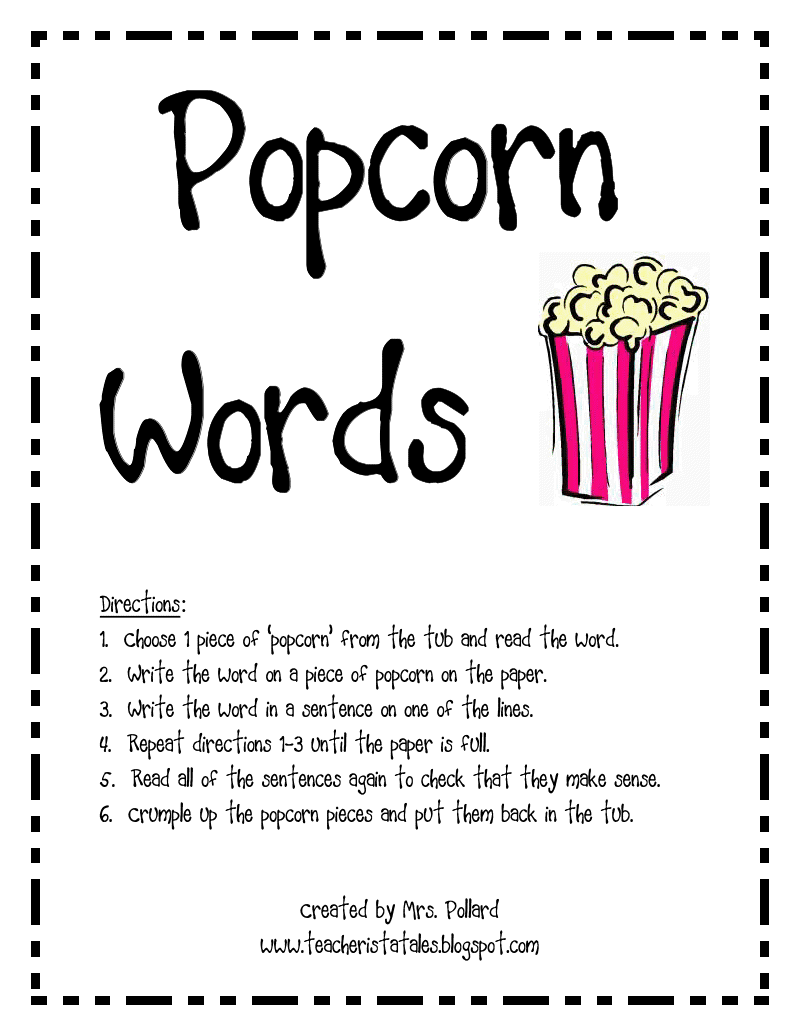 Tales Of A Teacherista  Popcorn Words