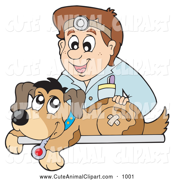 Vector Clip Art Of A Male Veterinarian Bandaging Up A Hurt Dog By    