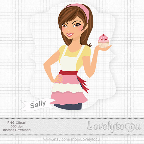 Woman Baking Clipart Pink Cupcake Digital Png Clip Art  Sally 302 