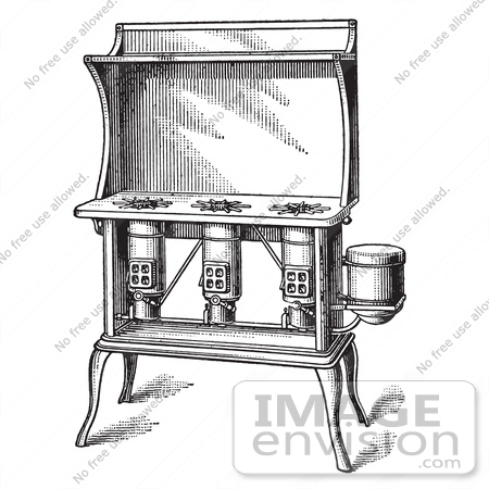 61327 Retro Clipart Of A Vintage Antique Kerosene Stove In Black And    