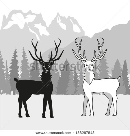 Deer Family In Wild Mountain Nature Landscape Background Illustration