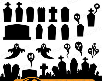 Halloween Ghosts   Digital Clip Art Gravestones And Scary Graveyards