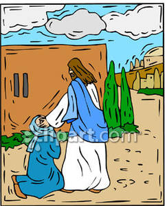Jesus Healing A Person In The Street   Royalty Free Clipart Picture