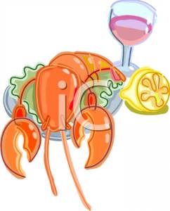 Lobster Dinner With Wine   Royalty Free Clipart Picture