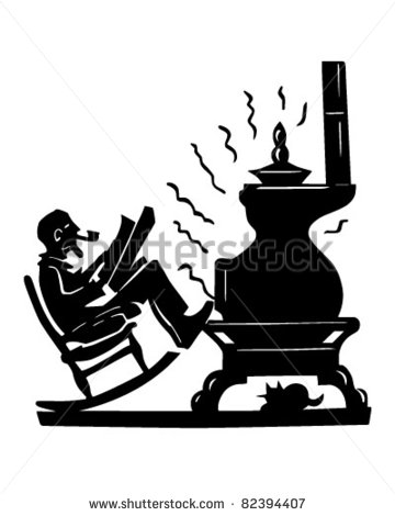 Old Man With Pot Bellied Stove   Retro Clipart Illustration   Stock