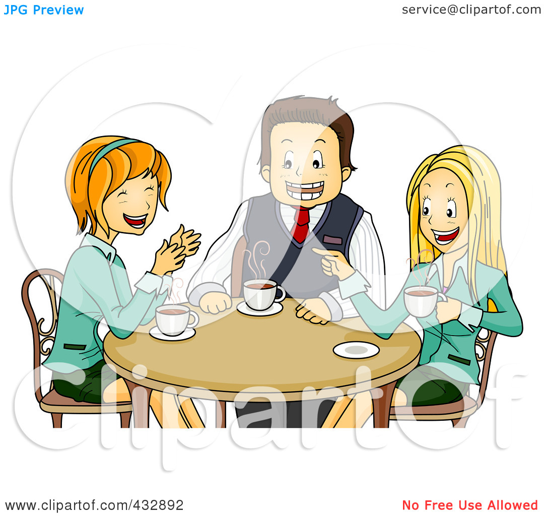 Rf  Clipart Illustration Of Happy Colleagues Chatting During A Coffee