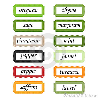 Set Of Twelve Common Spices Labels For Your Design Isolated On White