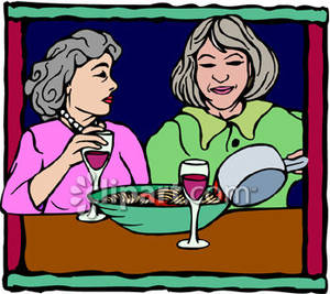 Women Enjoying Dinner And Some Wine   Royalty Free Clipart Picture