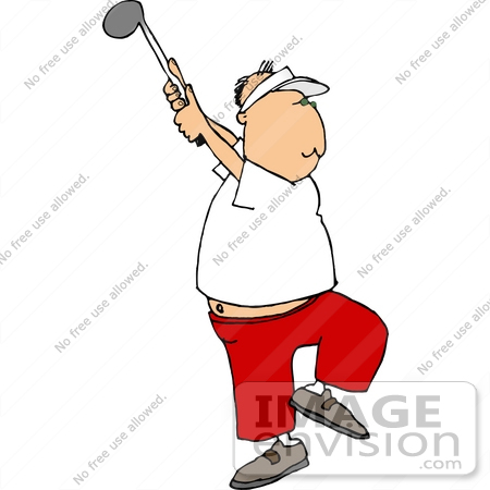 19397 Man Swinging His Golf Club Really High Behind Him While Golfing