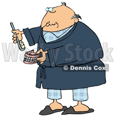     And A Robe Putting Glue On Or Brushing His False Teeth And Dentures
